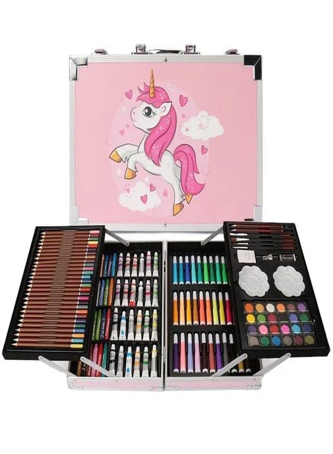 4AJ BAZAAR Unicorn Print Pink Color 145 PCS Art Supplies, Drawing Art Kit for Kids Adults Art Set with Double Sided Trifold Easel, Oil Pastels [Color AS per Stock] - Image 1